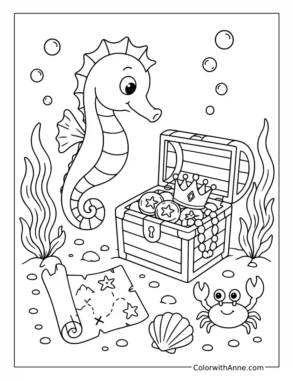 Seahorse Treasure Hunt coloring page