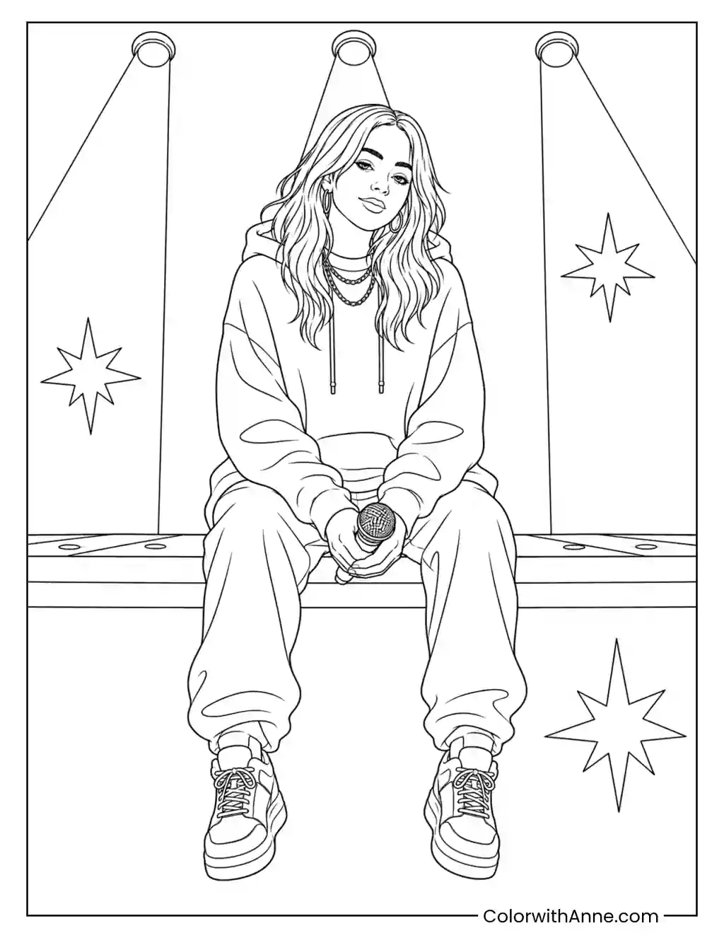 Seated Singer Under Stage Lights coloring page