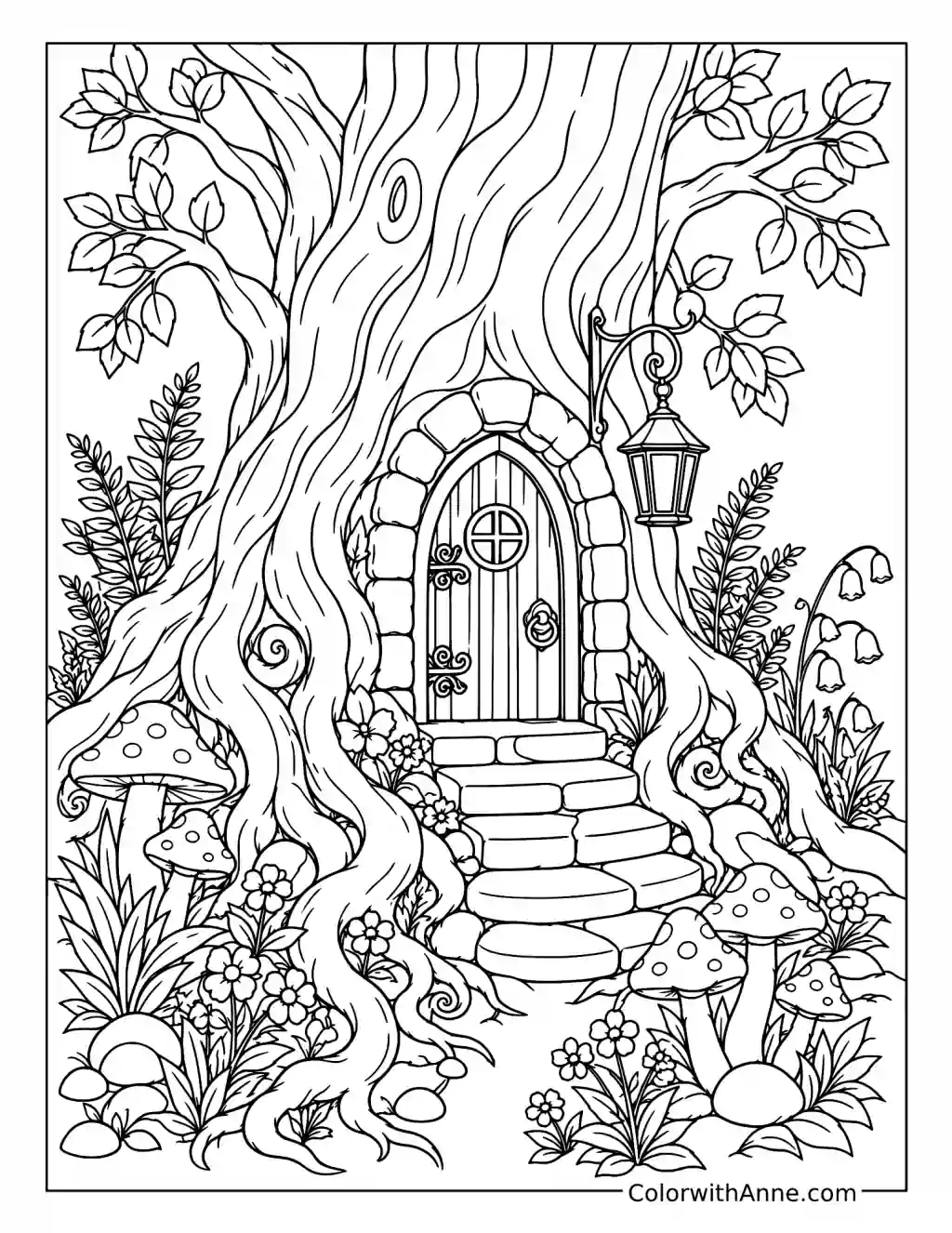Secret Door in an Ancient Tree coloring page