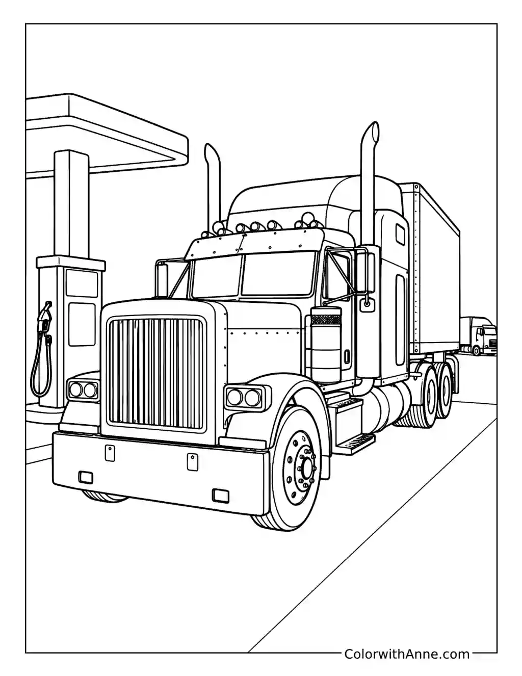 Semi Truck at a Truck Stop coloring page