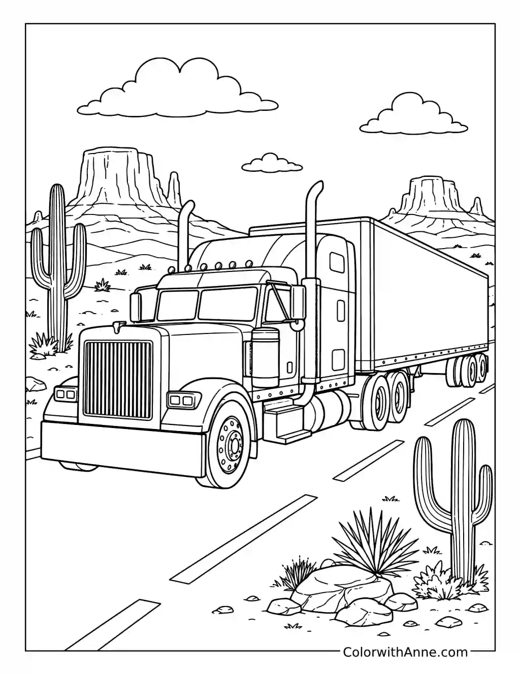 Semi Truck in the Desert coloring page