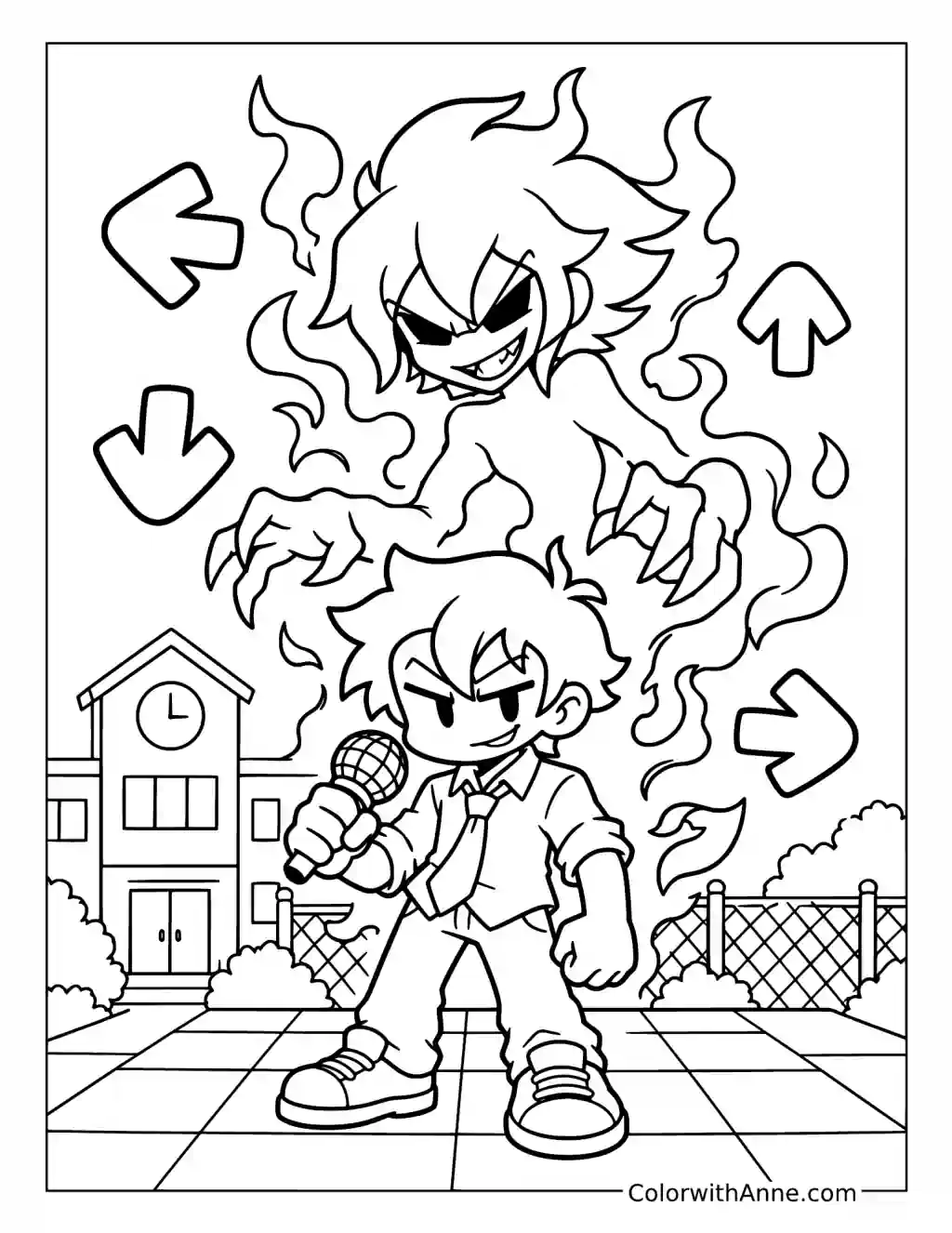 Senpai and Spirit School Battle coloring page