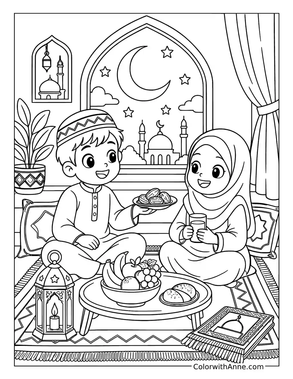 Sharing Dates at Iftar coloring page