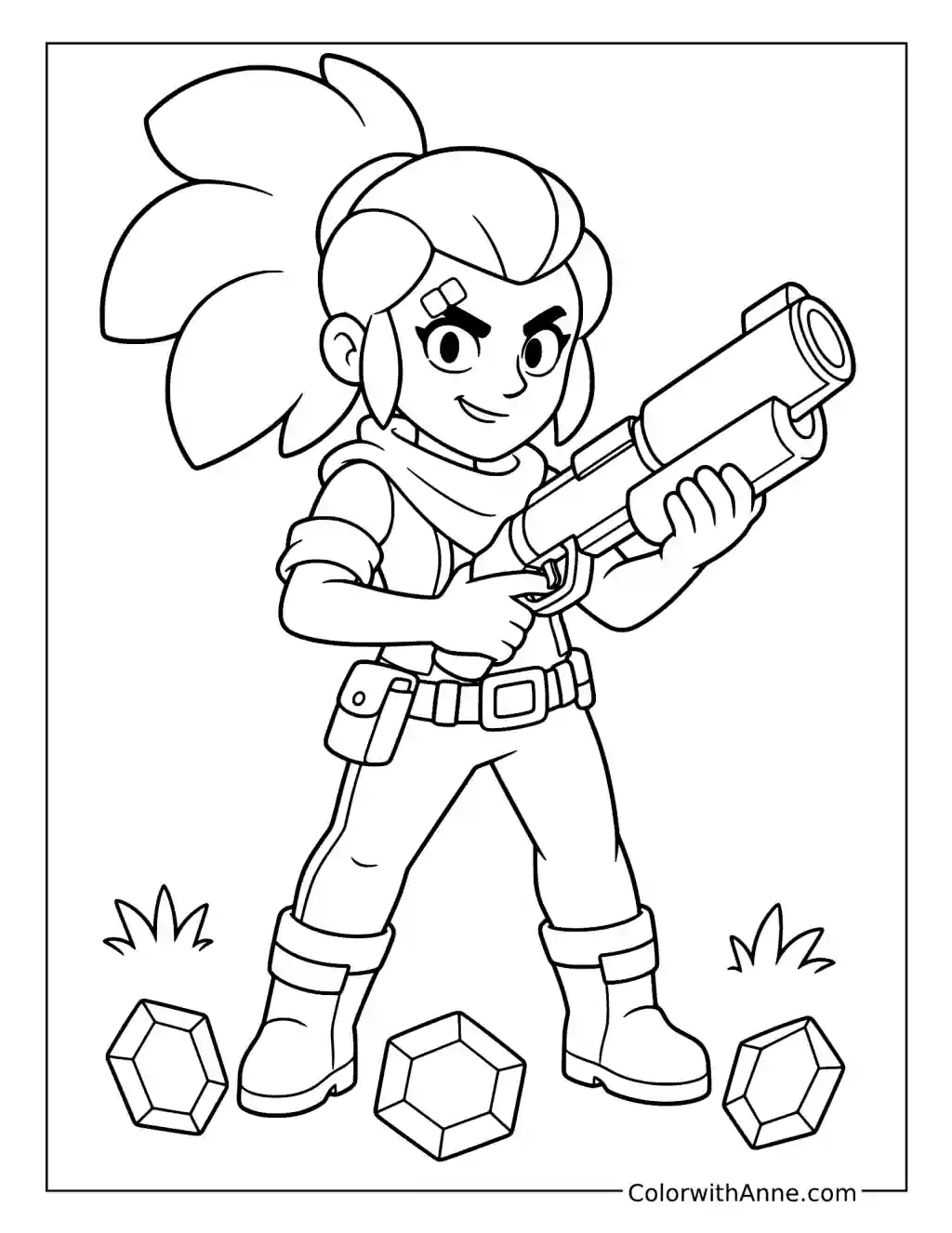 Shelly Holding Her Shotgun among Gems coloring page