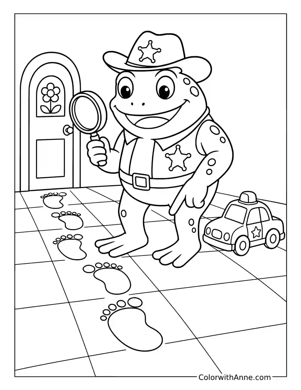 Sheriff Toadster Following Footprints with a Magnifying Glass coloring page