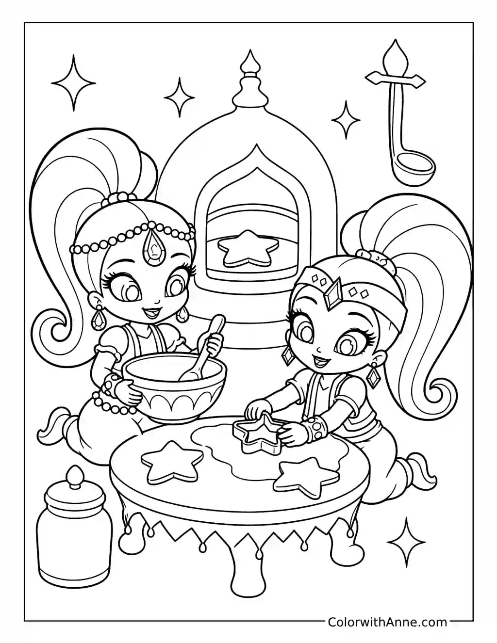 Shimmer and Shine Bake Star Cookies coloring page
