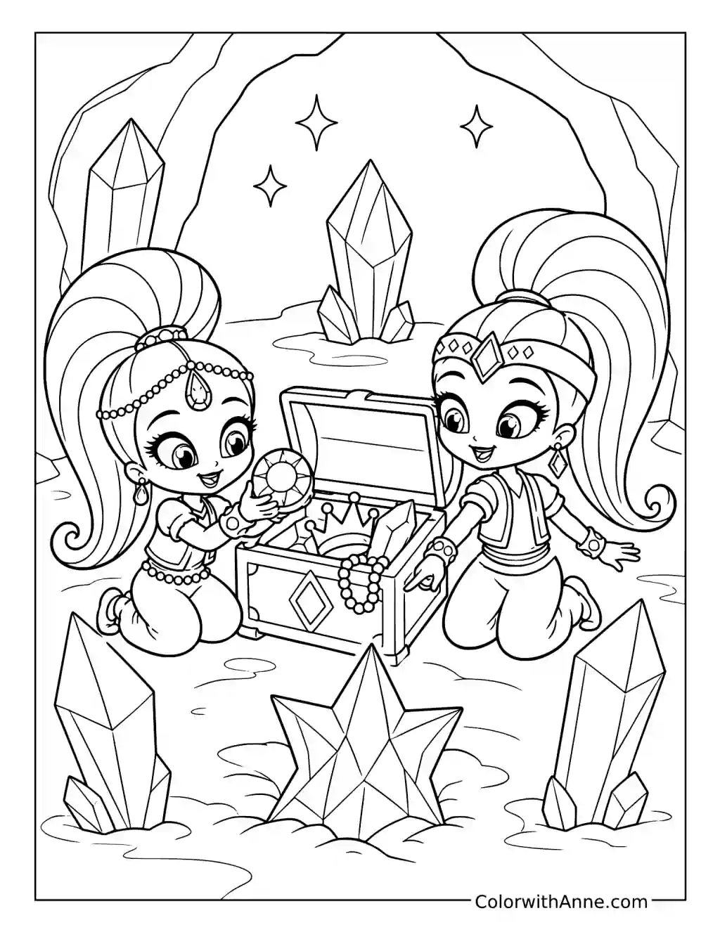 Shimmer and Shine's Crystal Cave Treasure coloring page