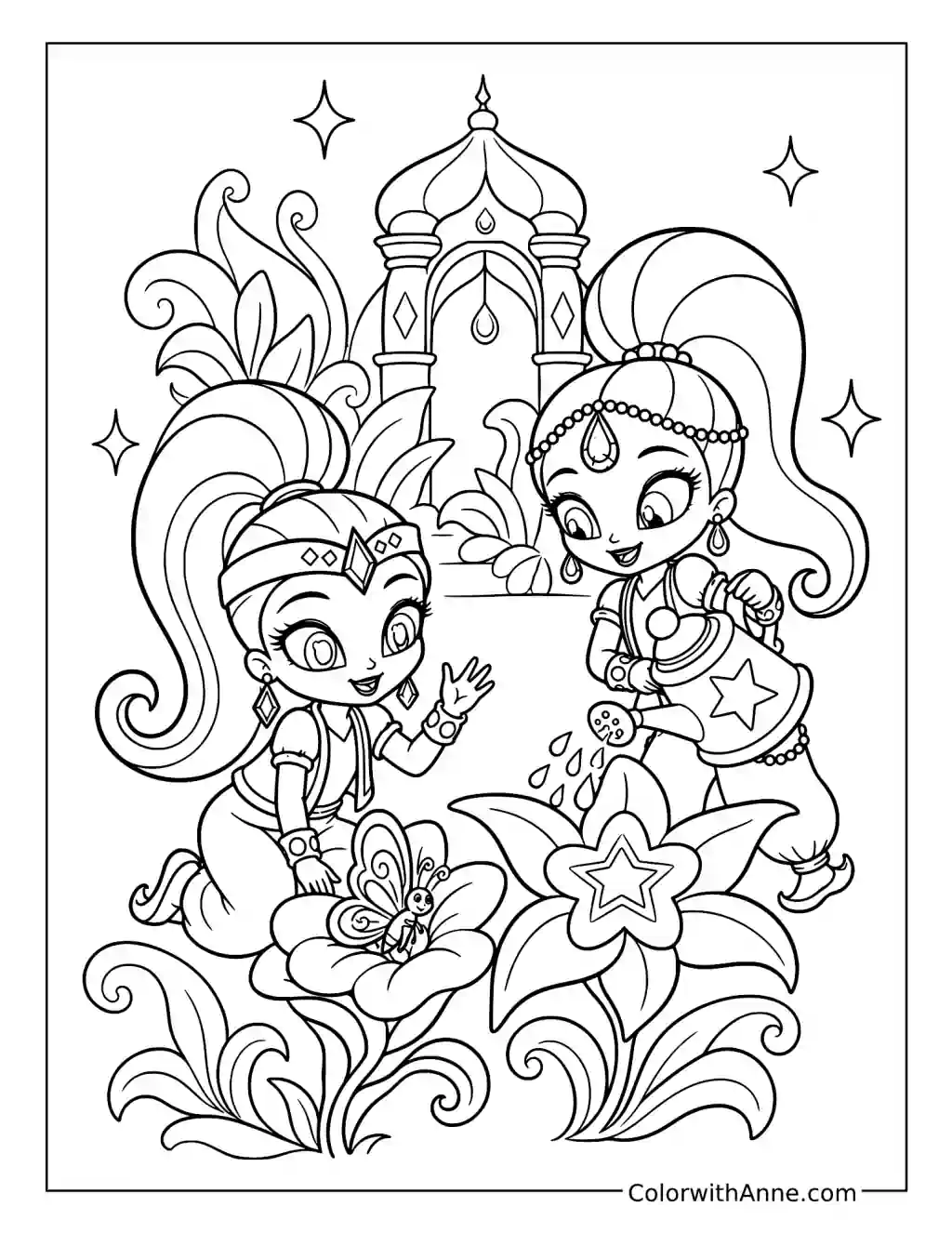 Shimmer and Shine's Enchanted Garden coloring page