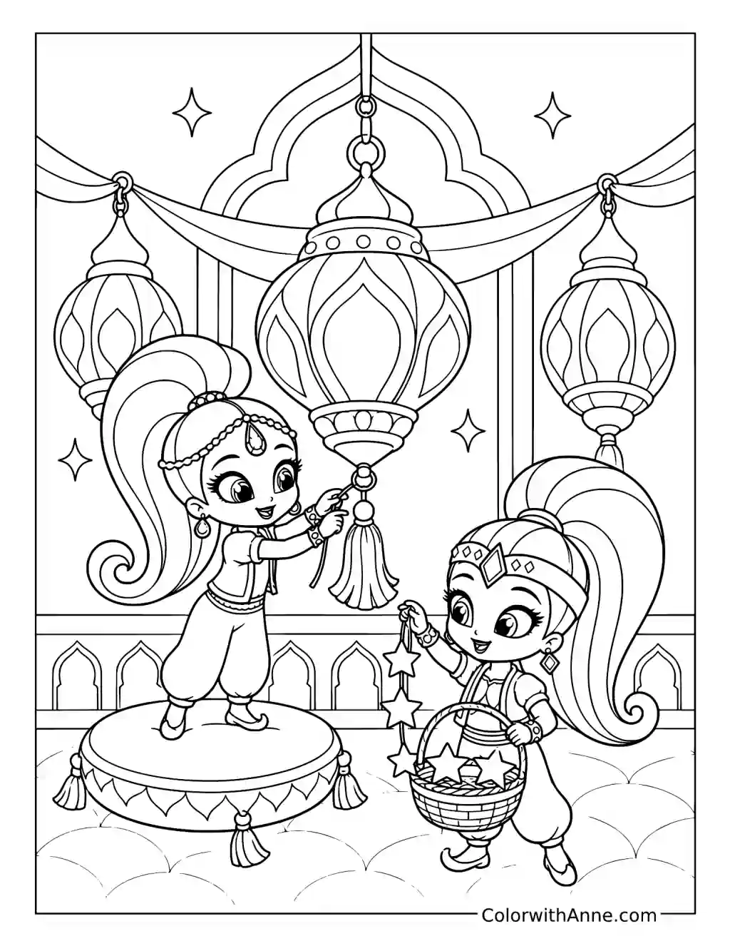 Shimmer and Shine's Lantern Festival coloring page