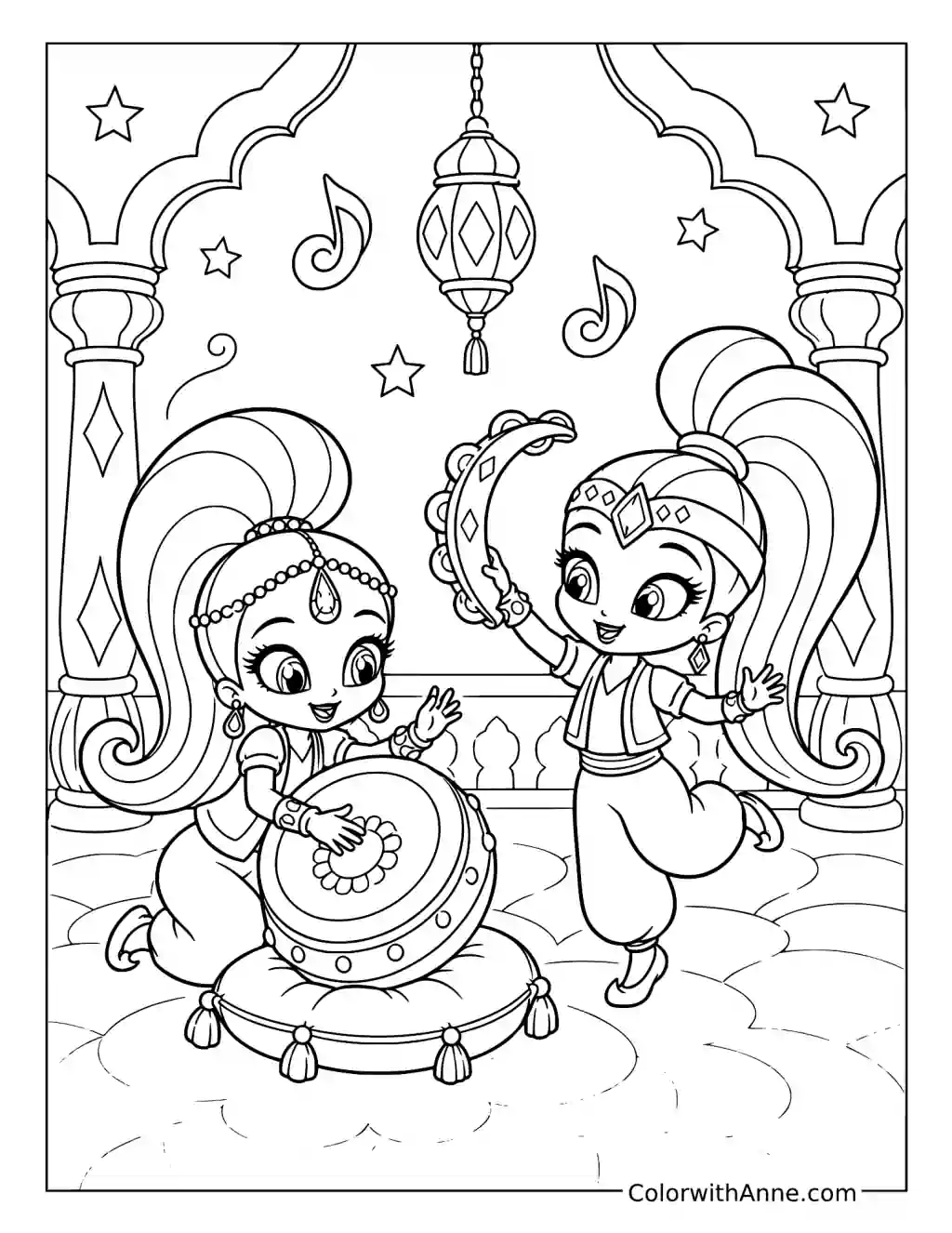 Shimmer and Shine's Magical Music Pavilion coloring page