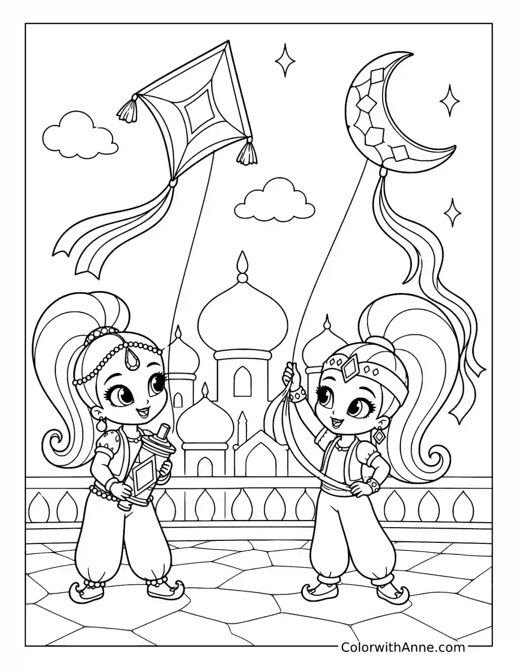 Shimmer and Shine's Palace Kite Festival coloring page