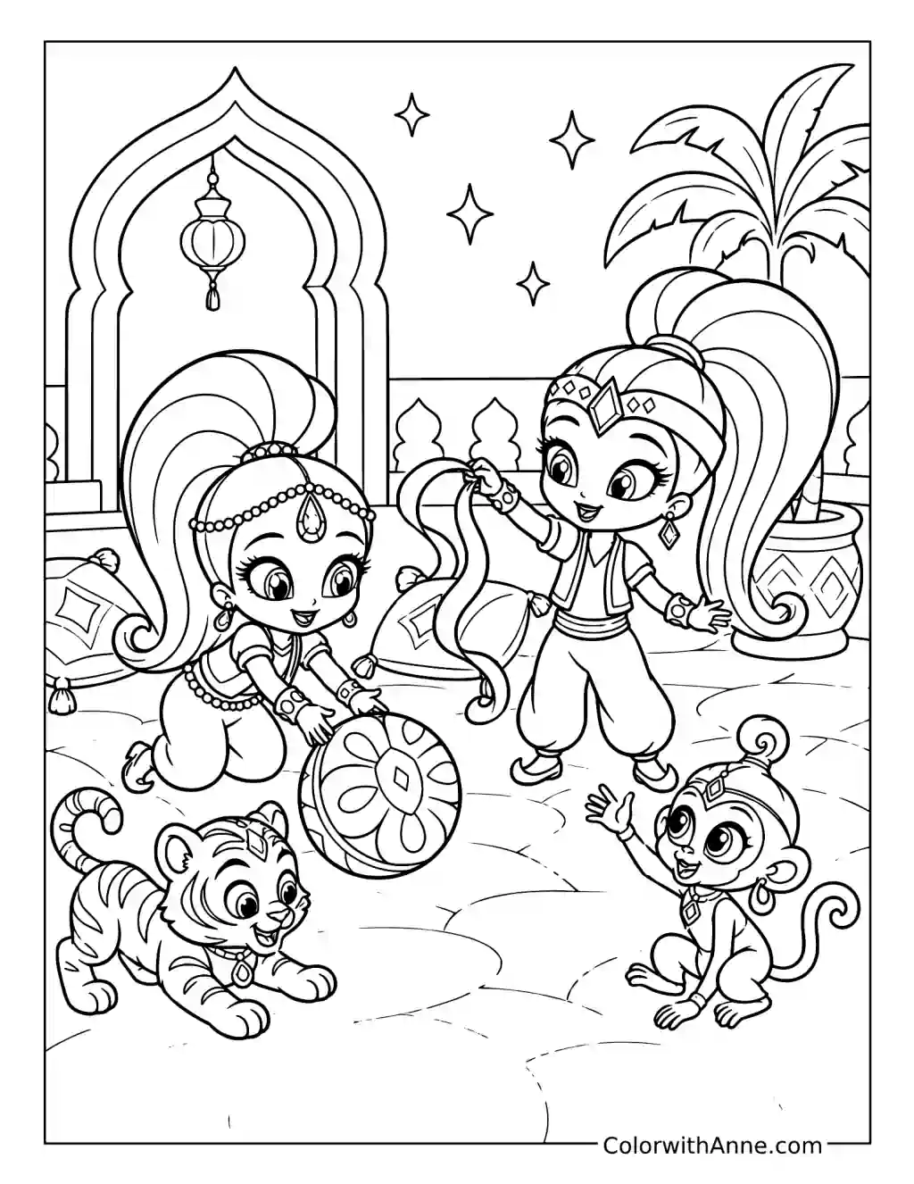 Shimmer and Shine's Palace Playtime coloring page