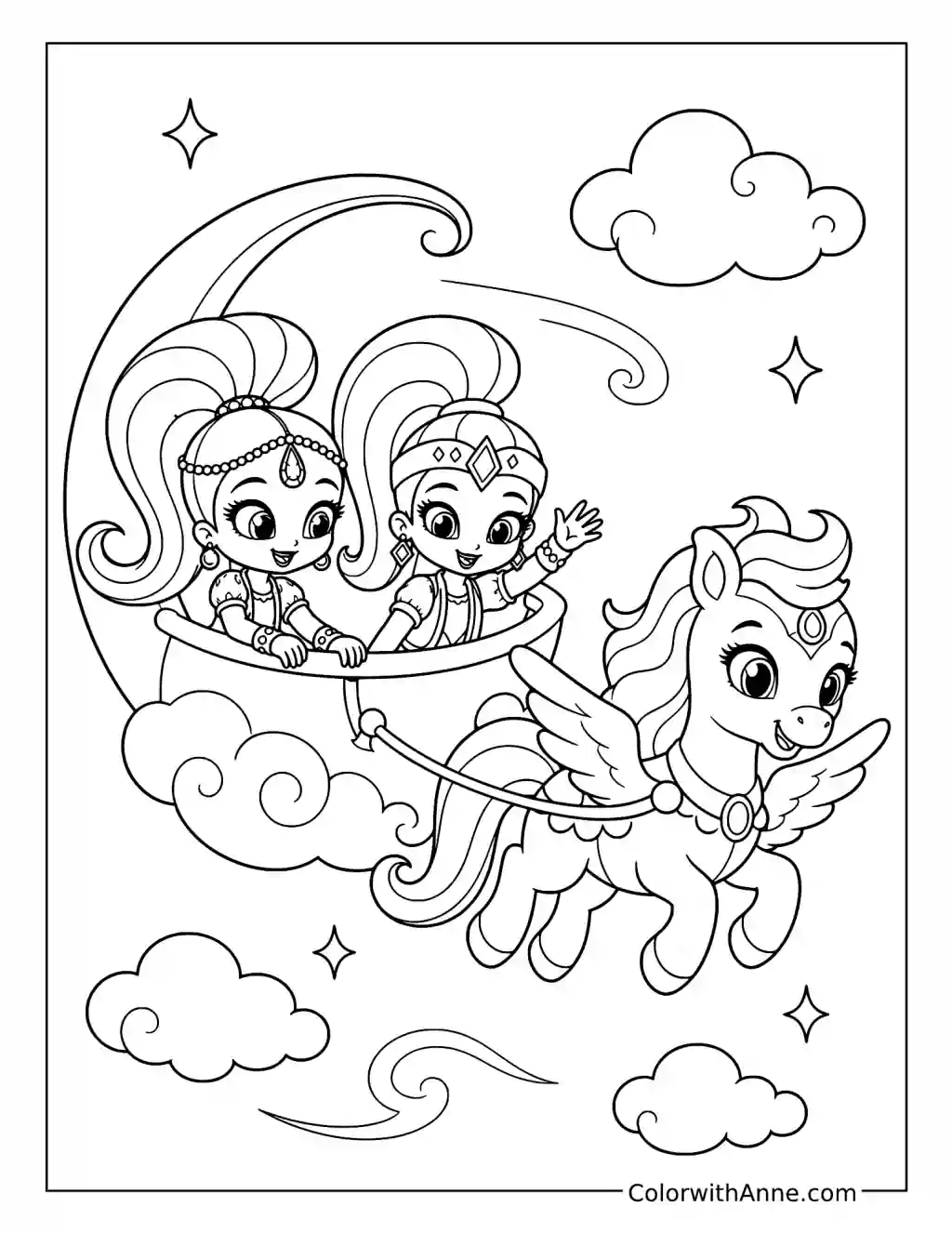Shimmer and Shine's Sky Chariot coloring page