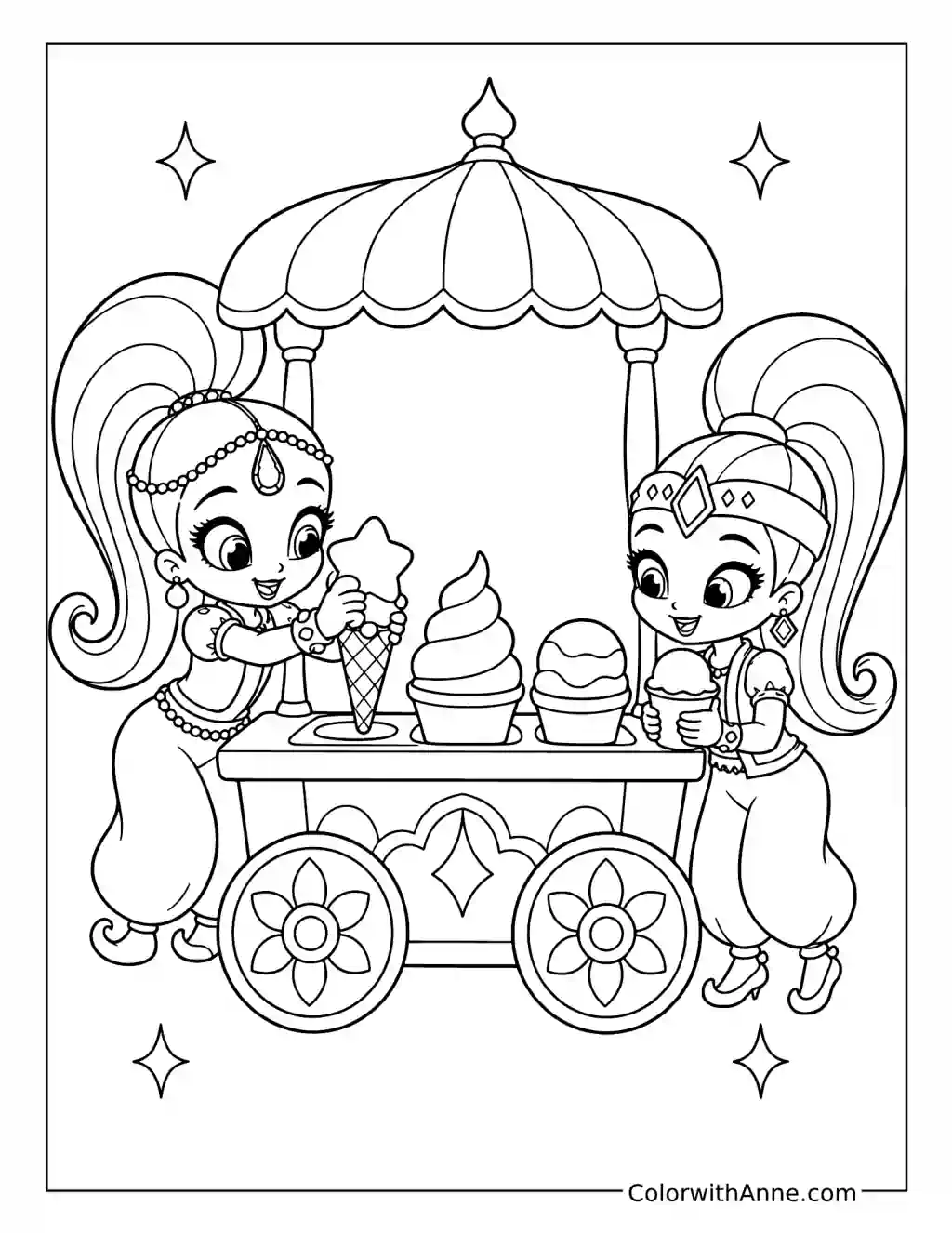 Shimmer and Shine's Treat Cart coloring page