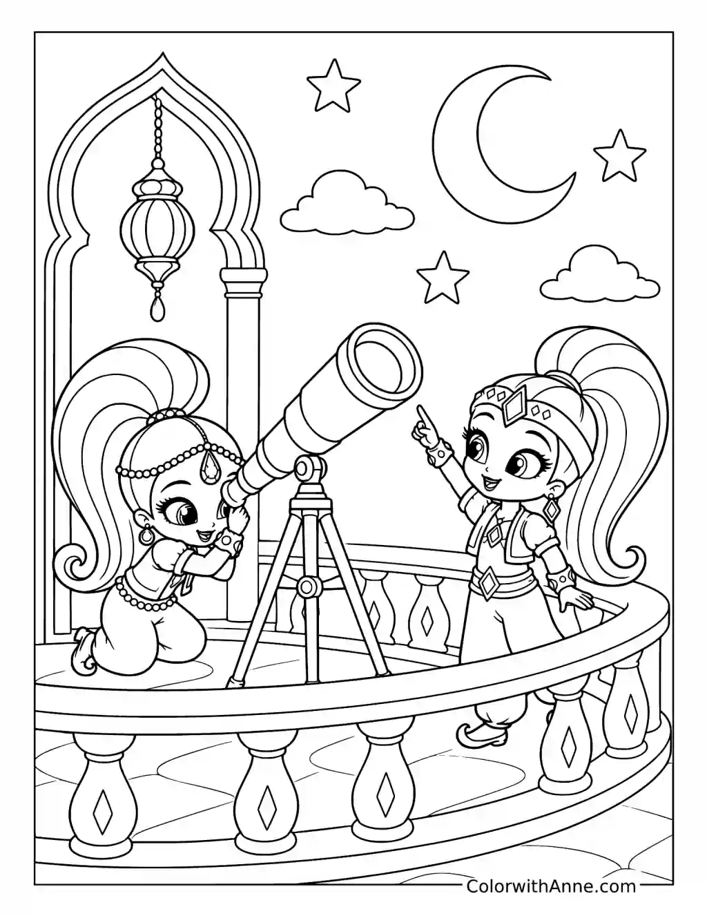 Shimmer and Shine Stargazing coloring page