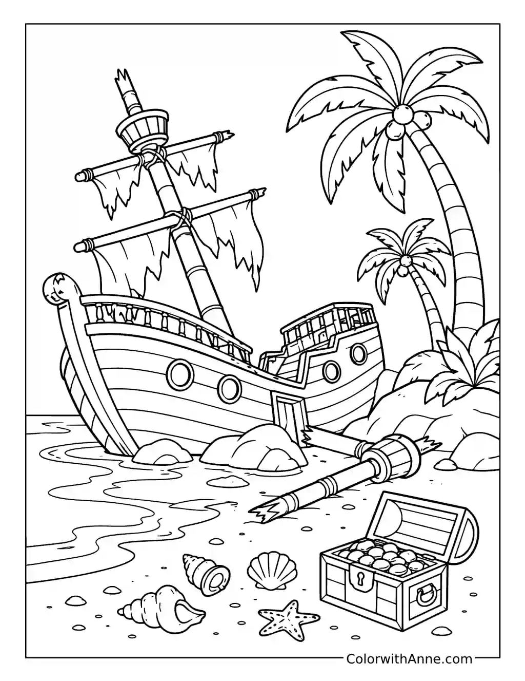 Shipwreck on Pirate Island coloring page