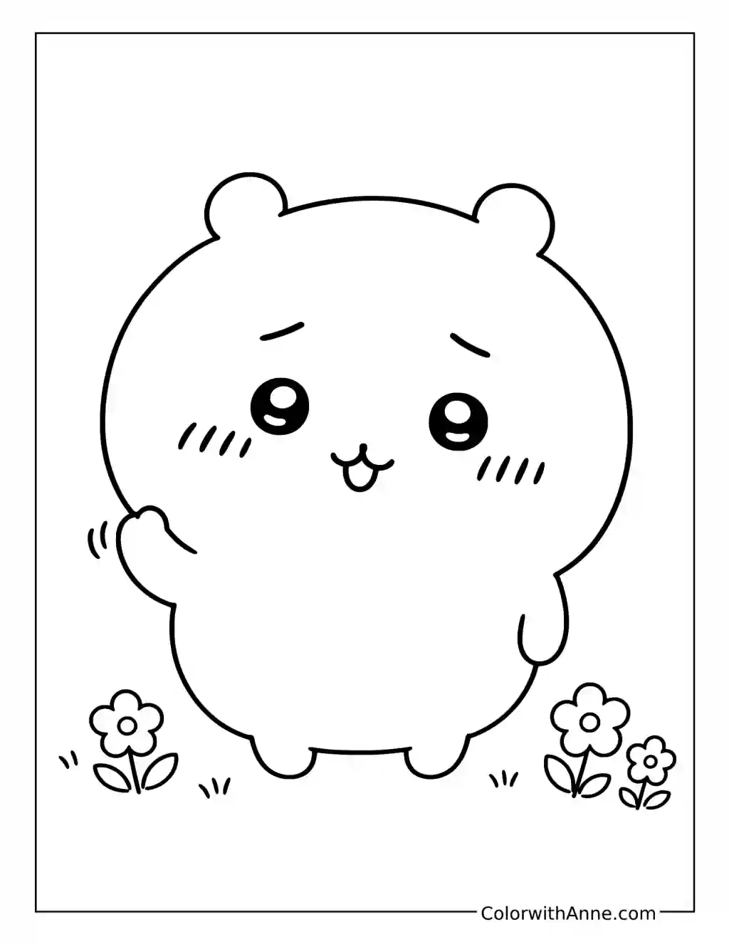 Shy Chiikawa Waving Among Flowers coloring page