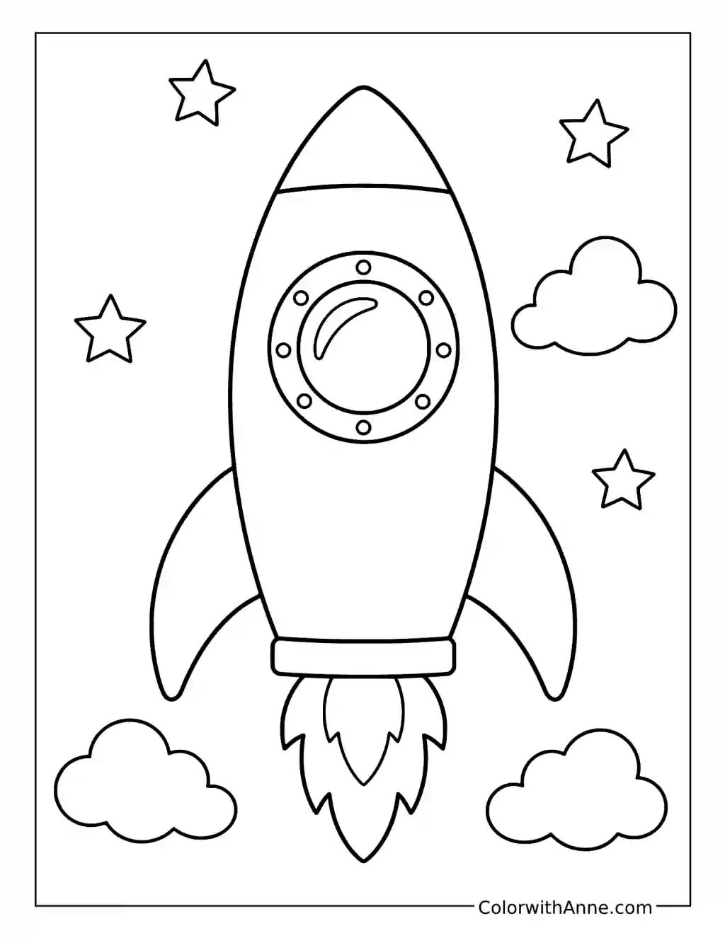 Simple Rocket Ship in the Sky coloring page