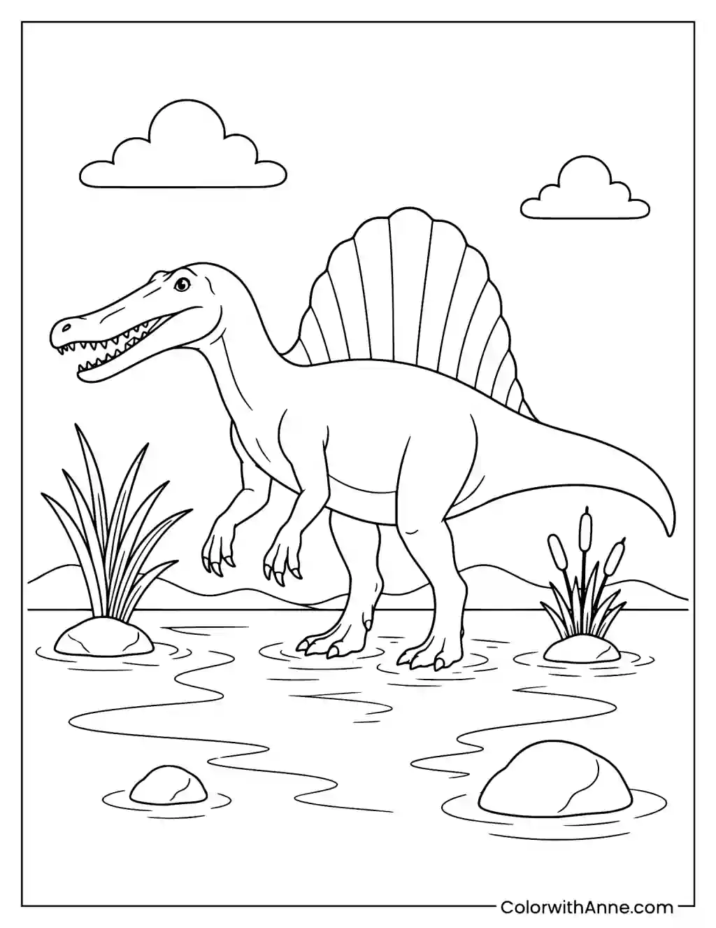 Simple Spinosaurus in Shallow Water coloring page