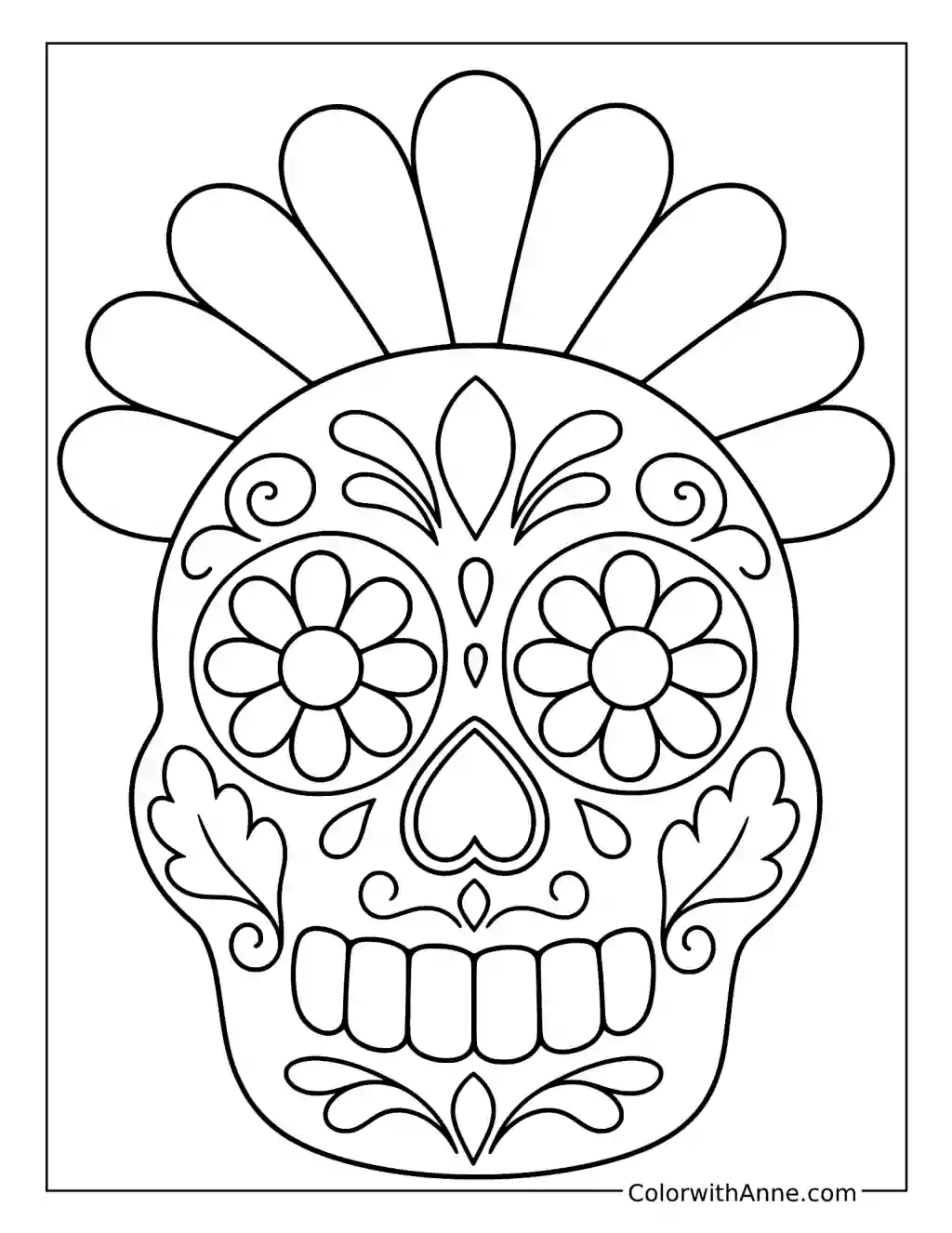 Simple Sugar Skull with a Petal Crown coloring page