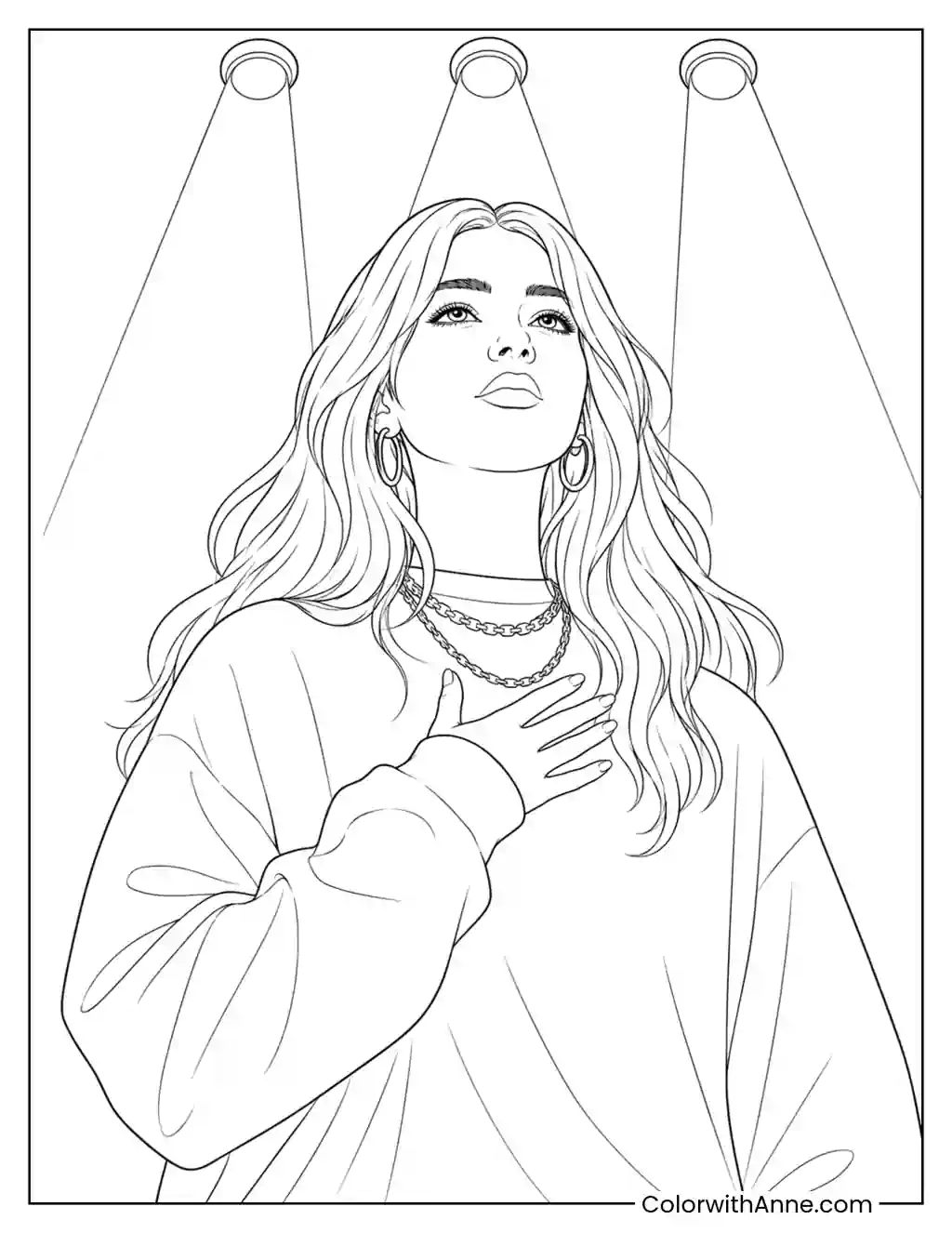 Singer Beneath Three Spotlight Beams coloring page