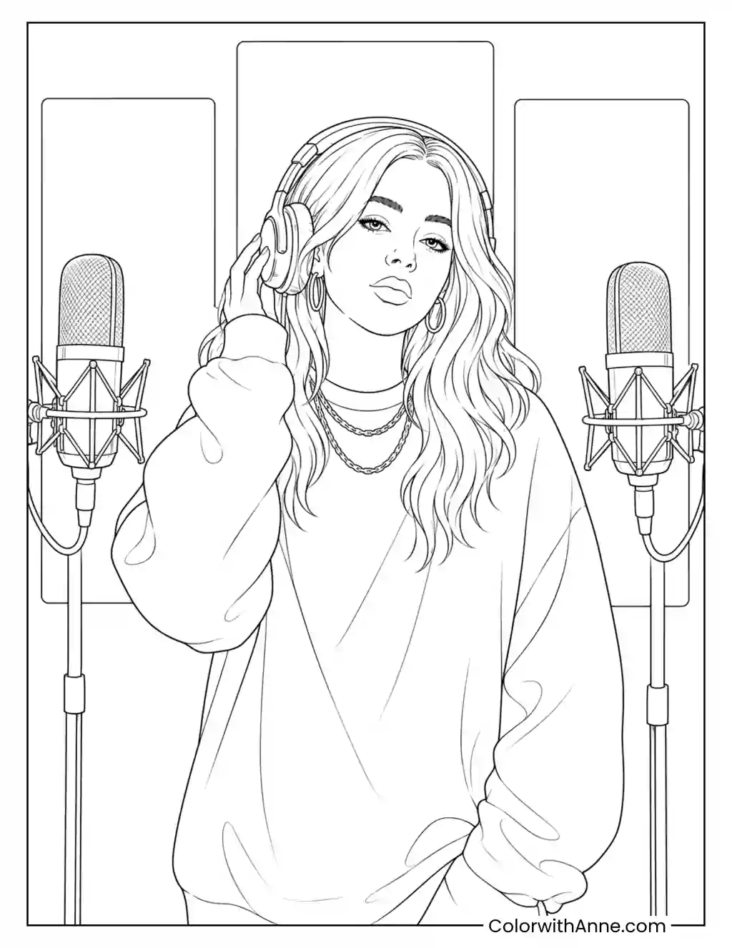 Singer Between Two Studio Microphones coloring page
