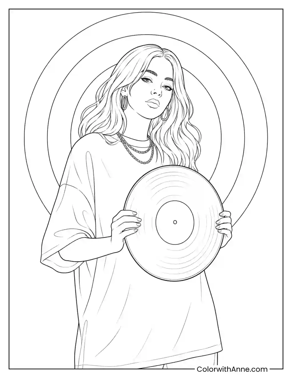 Singer Holding a Vinyl Record coloring page