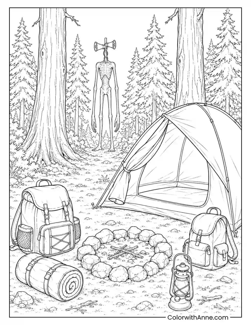 Siren Head at the Campground coloring page
