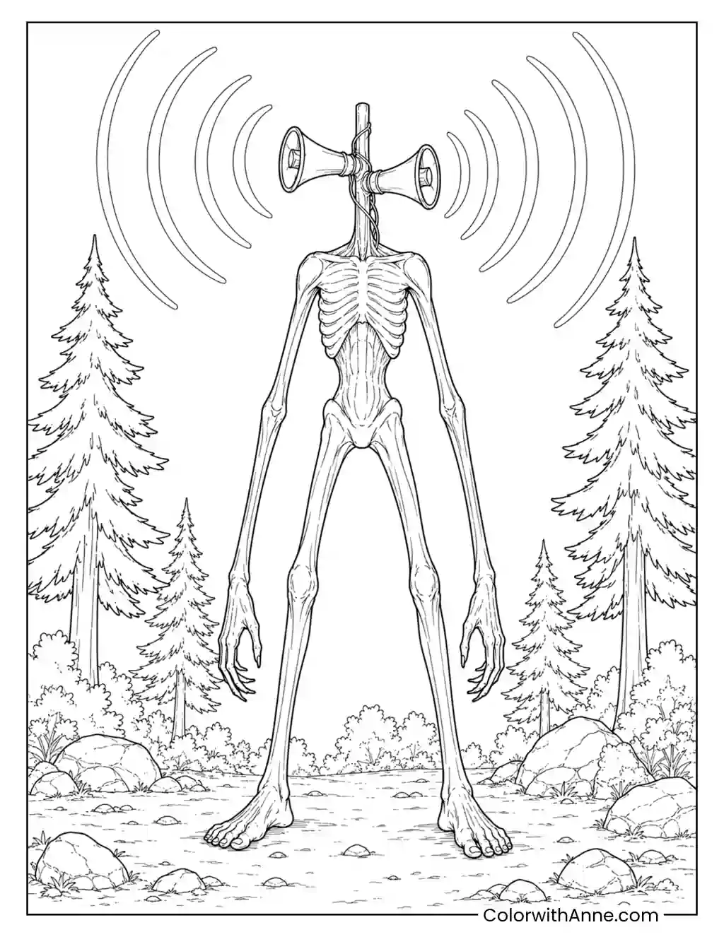 Siren Head Broadcasting a Warning coloring page