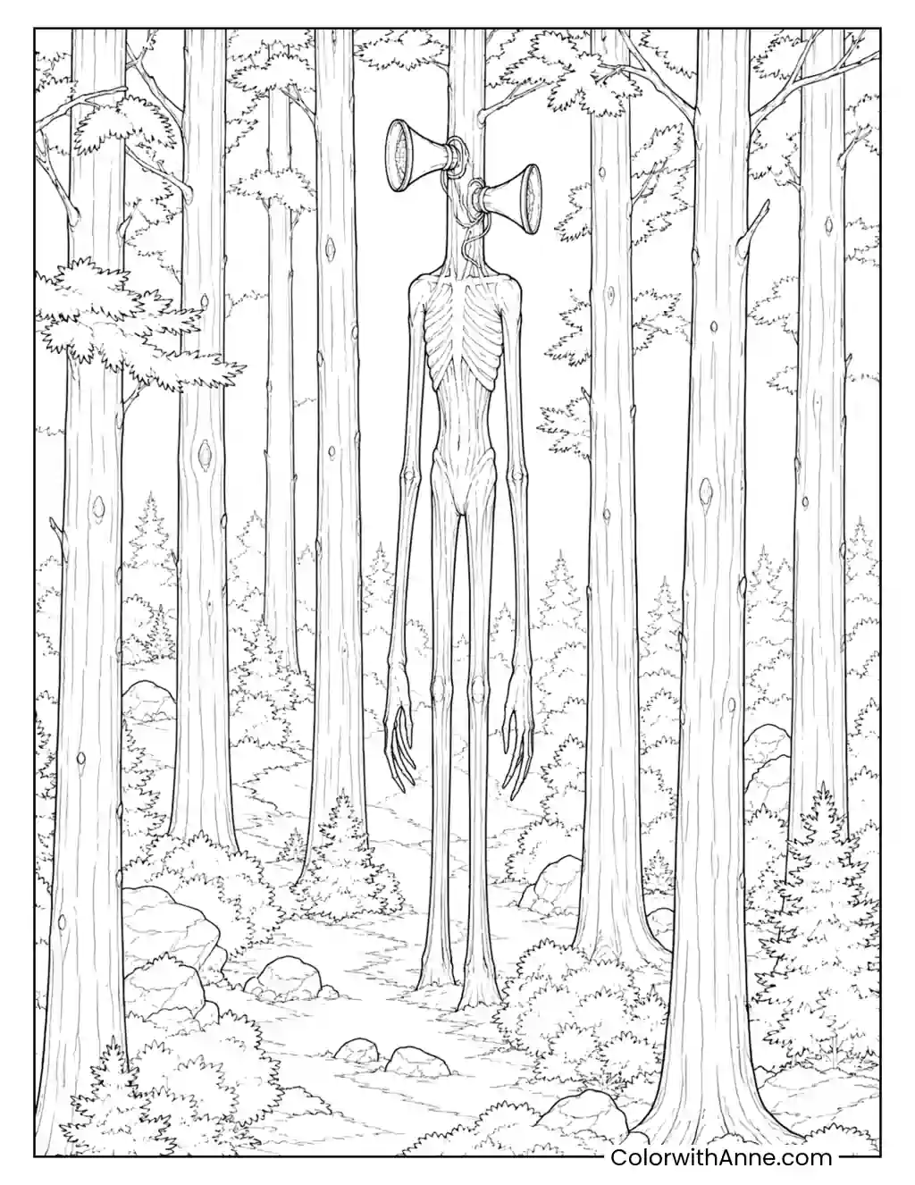 Siren Head Hiding Among the Trees coloring page