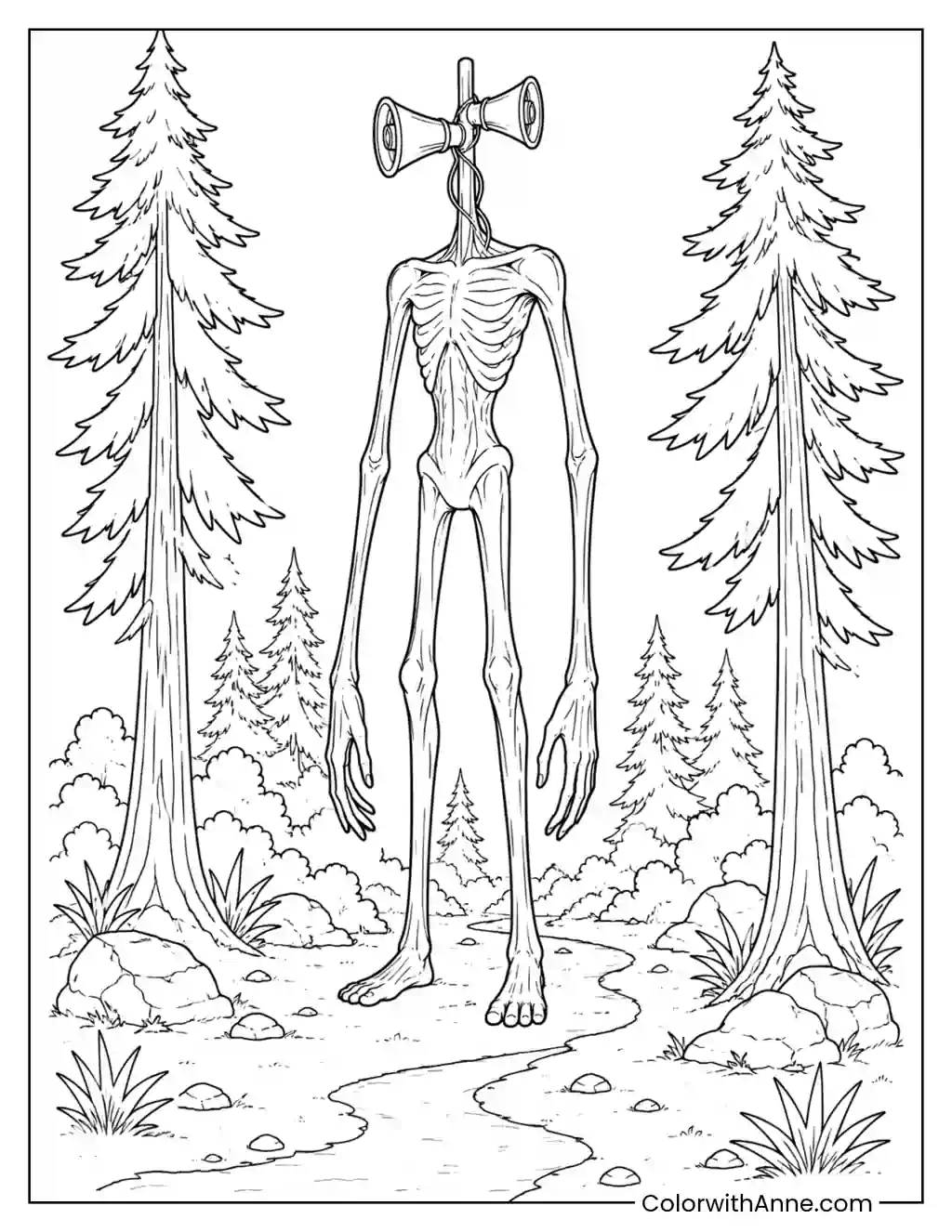 Siren Head Standing in the Forest coloring page