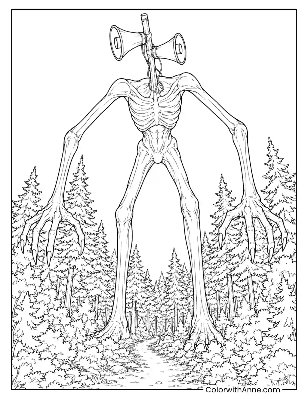 Siren Head Towering Over the Forest coloring page