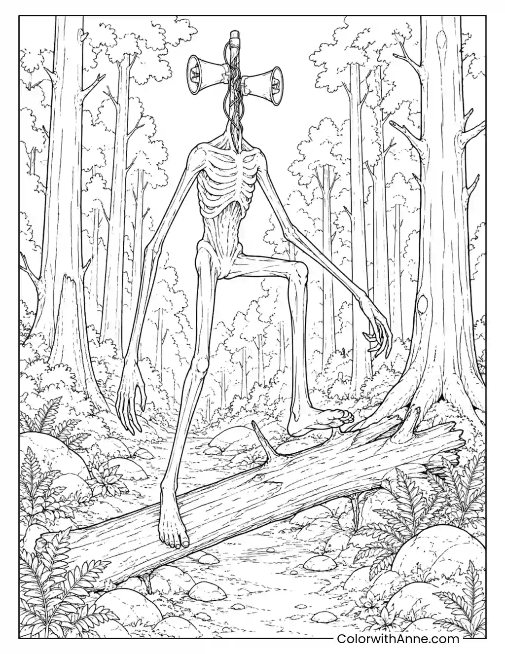 Siren Head Walking Through the Woods coloring page