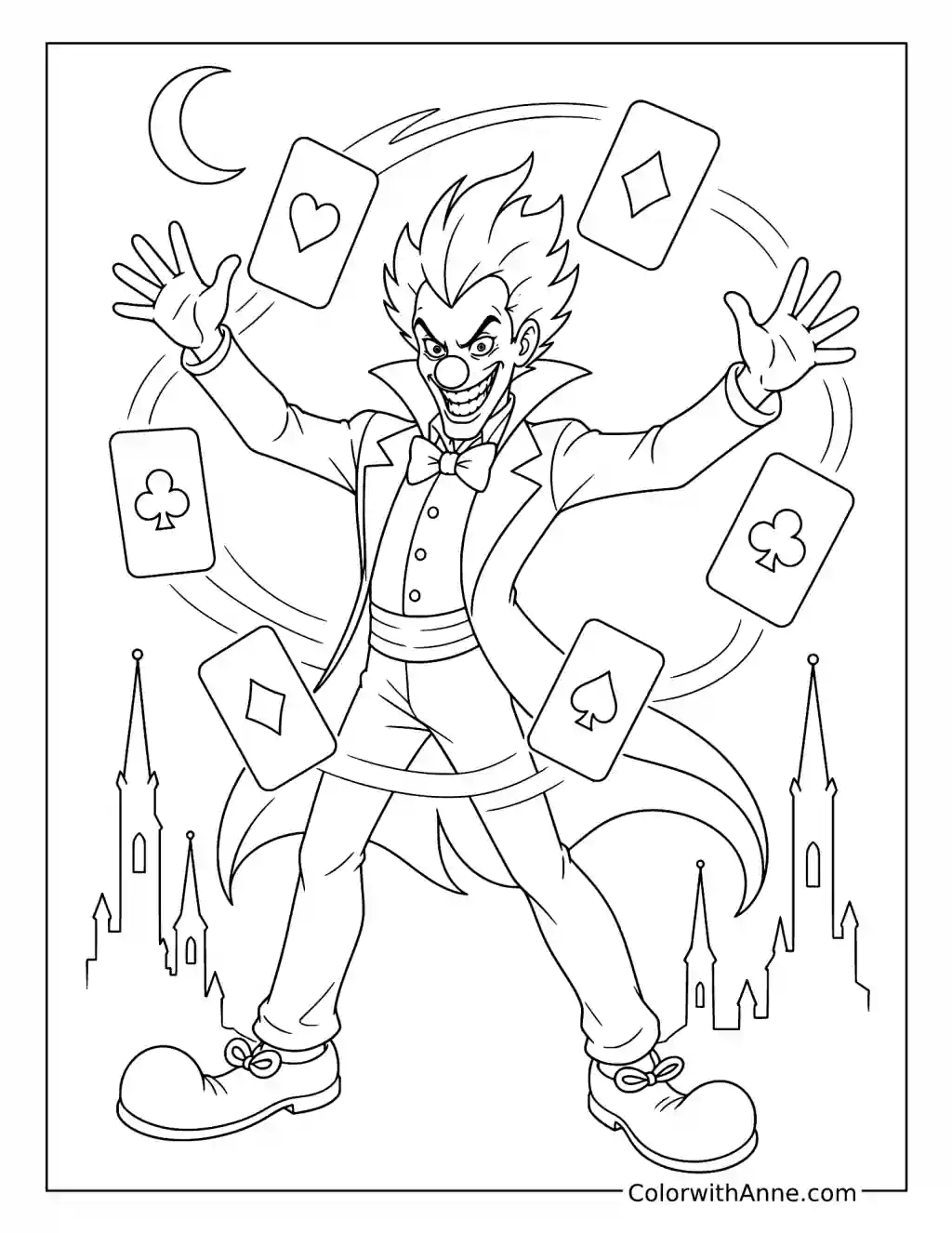 Six Cards Around a Gothic Magician coloring page