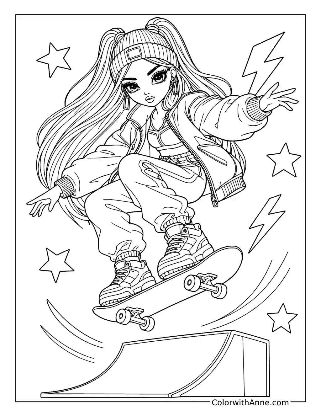 Skateboarder Performing a Ramp Trick coloring page