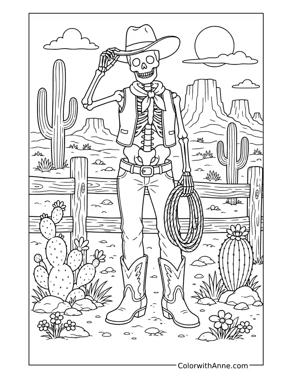 Skeleton Cowboy Tipping His Hat coloring page