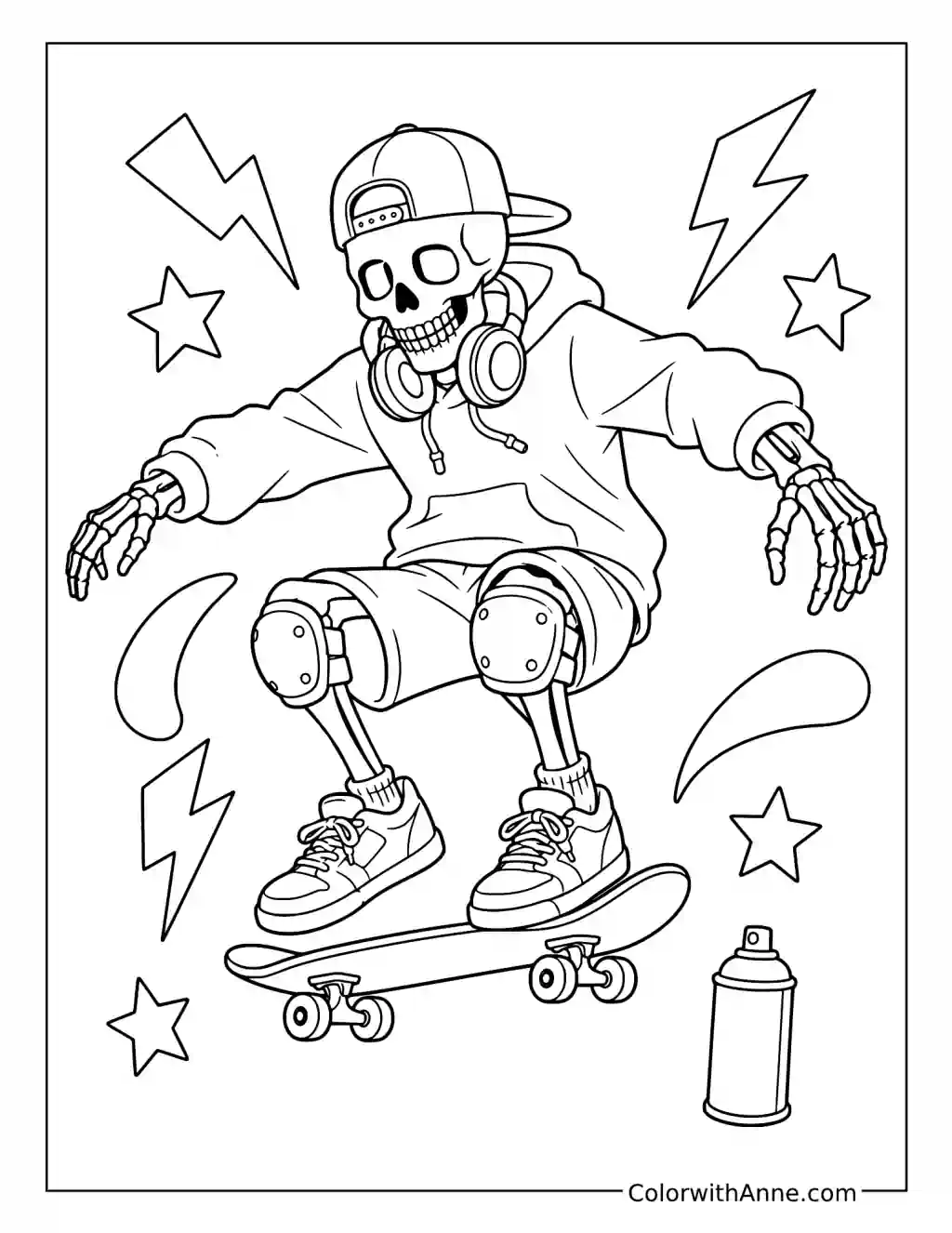 Skeleton Skateboarder Performing a Trick coloring page