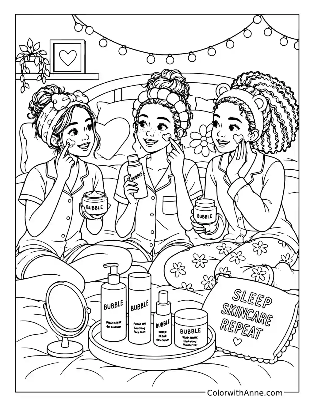 Skincare Sleepover Party coloring page