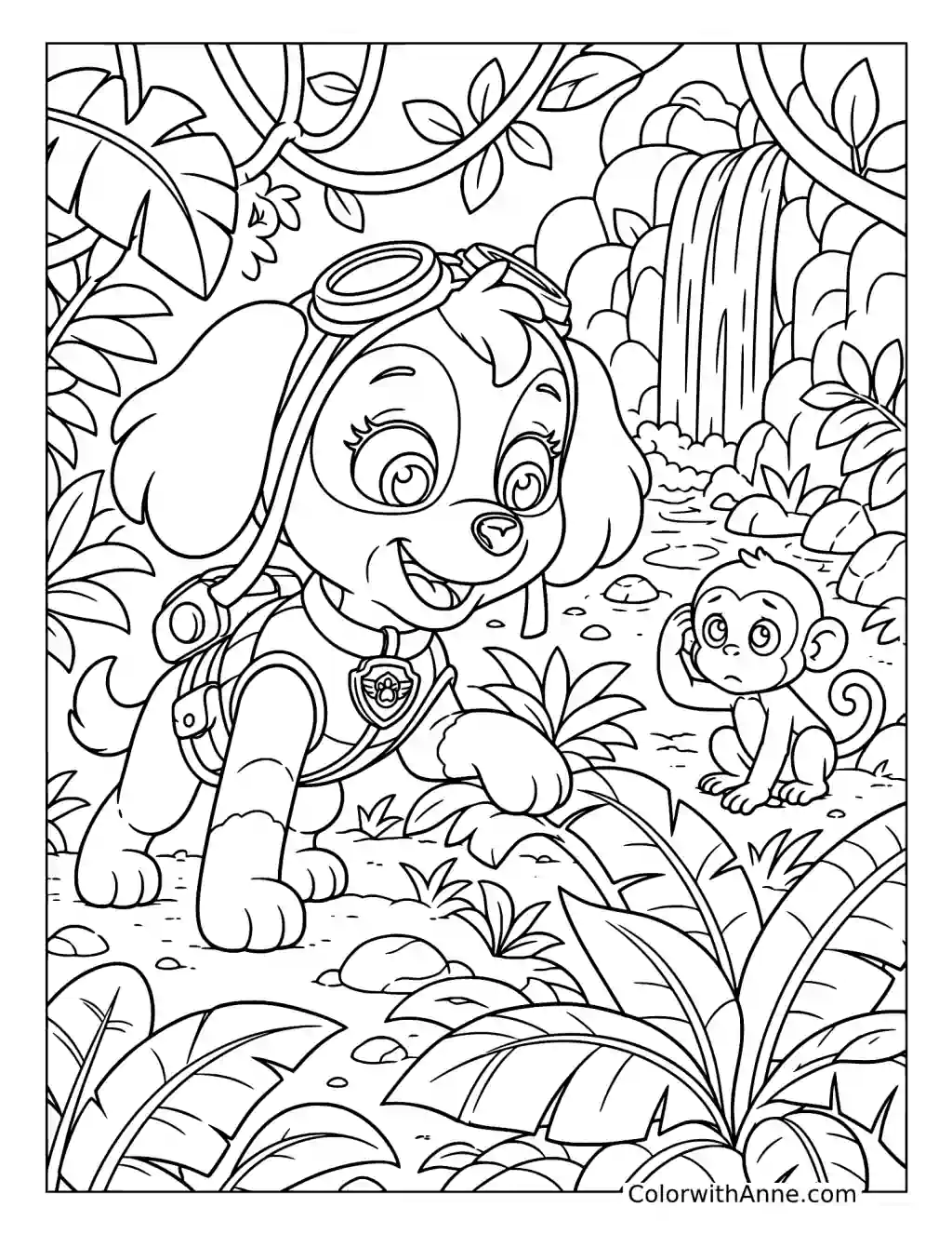 Skye and a Monkey in the Jungle coloring page