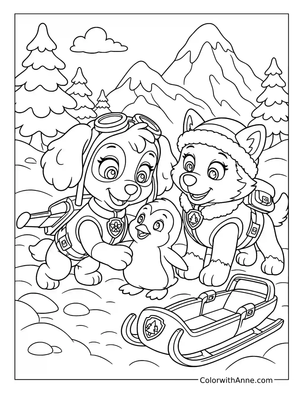 Skye and Everest Snow Rescue coloring page