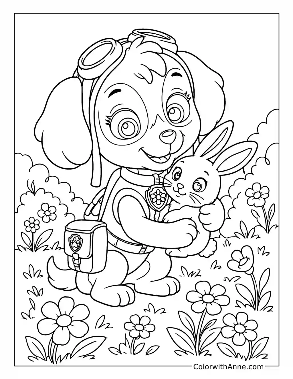 Skye Rescuing a Baby Bunny coloring page