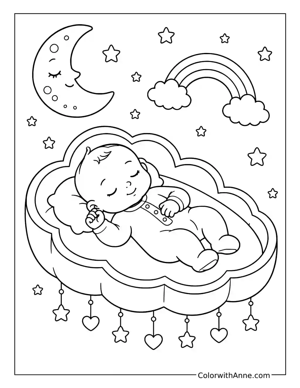 Sleeping Baby on a Cloud coloring page