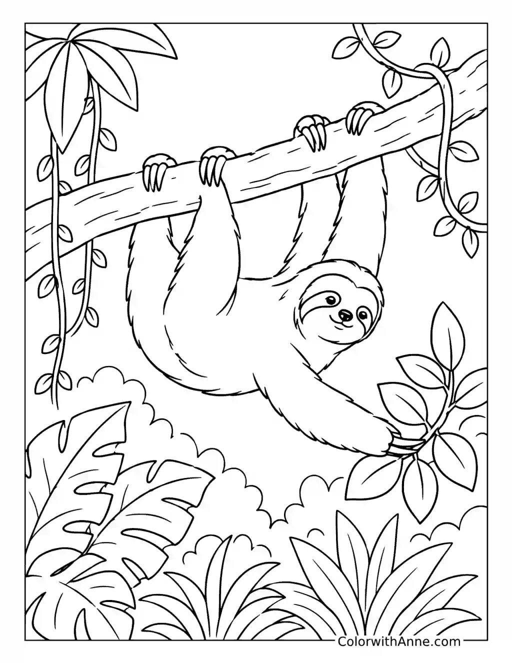 Sloth Hanging in the Zoo coloring page