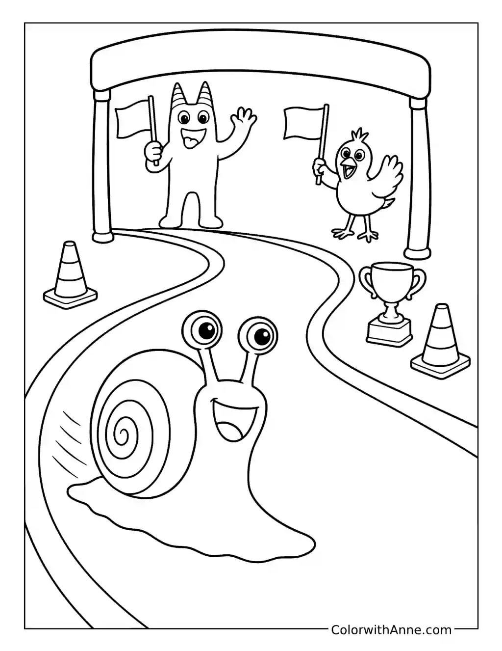 Slow Seline Racing Past Banban and Opila Bird coloring page