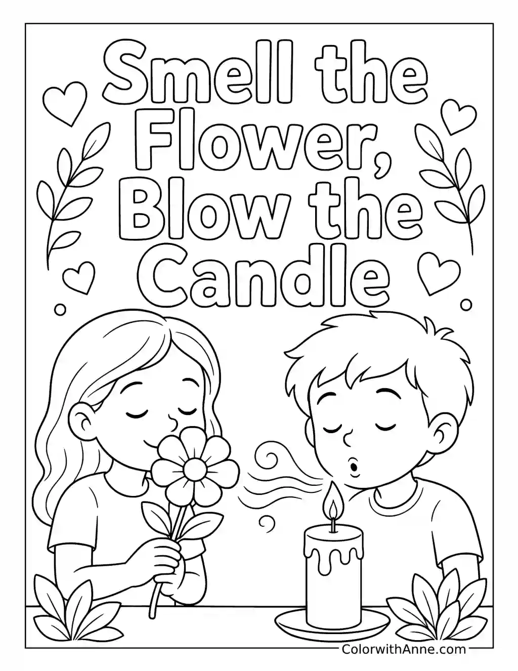Smell the Flower, Blow the Candle coloring page