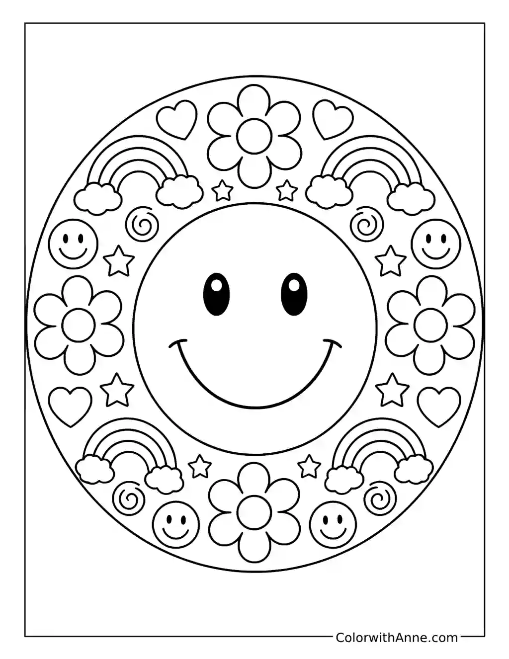 Smiley Face Mandala coloring page