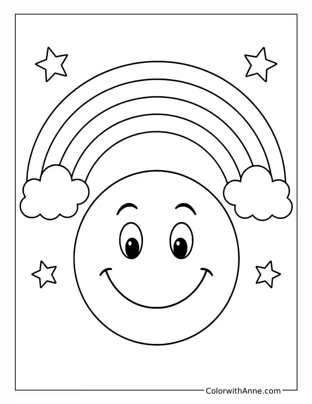 Smiley Face Under a Rainbow coloring page