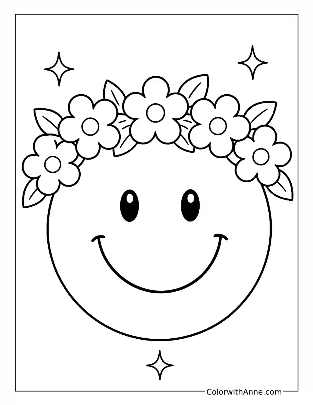Smiley Face with a Flower Crown coloring page