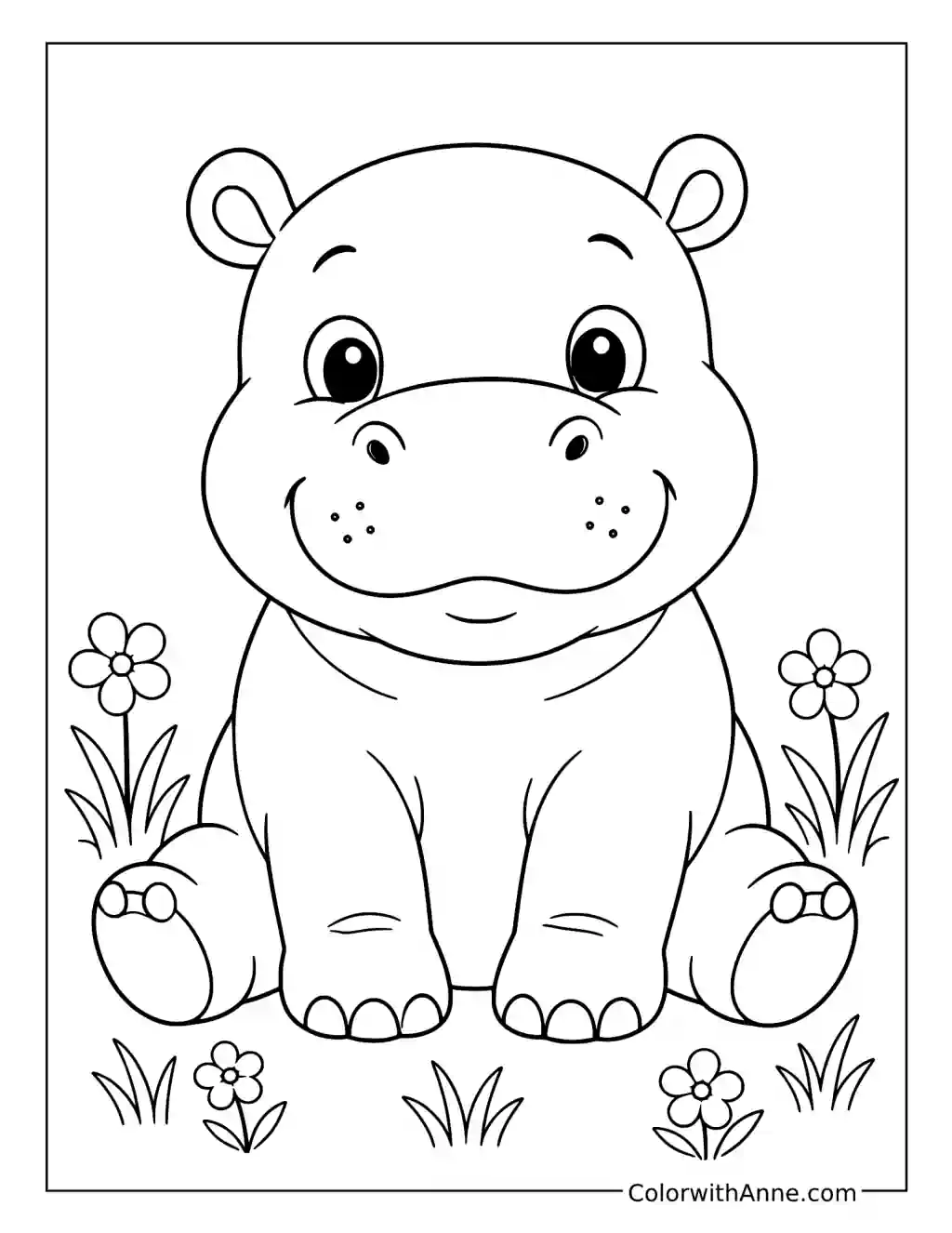 Smiling Baby Hippo coloring page