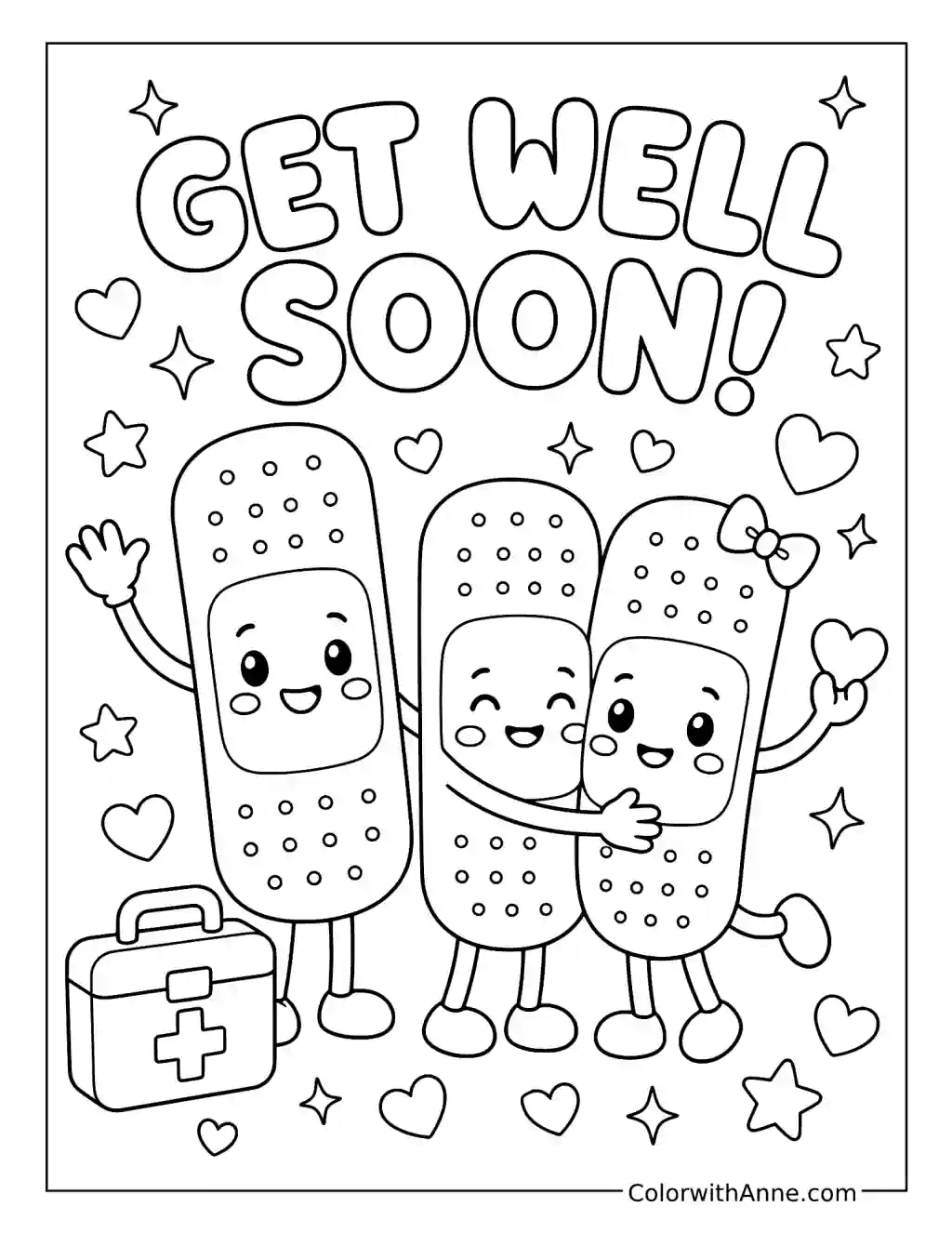 Smiling Bandages Send Get-Well Wishes coloring page